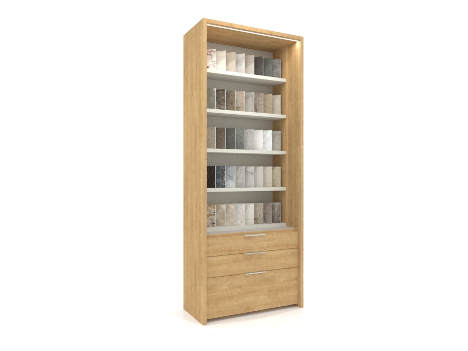 Expositor vertical para azulejos Boutique Ranuras Box madera lateral