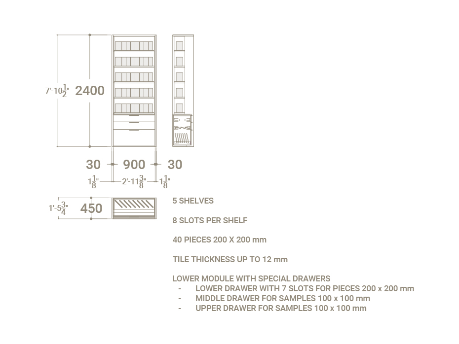 Expositor vertical para azulejos Boutique Ranuras Box plano