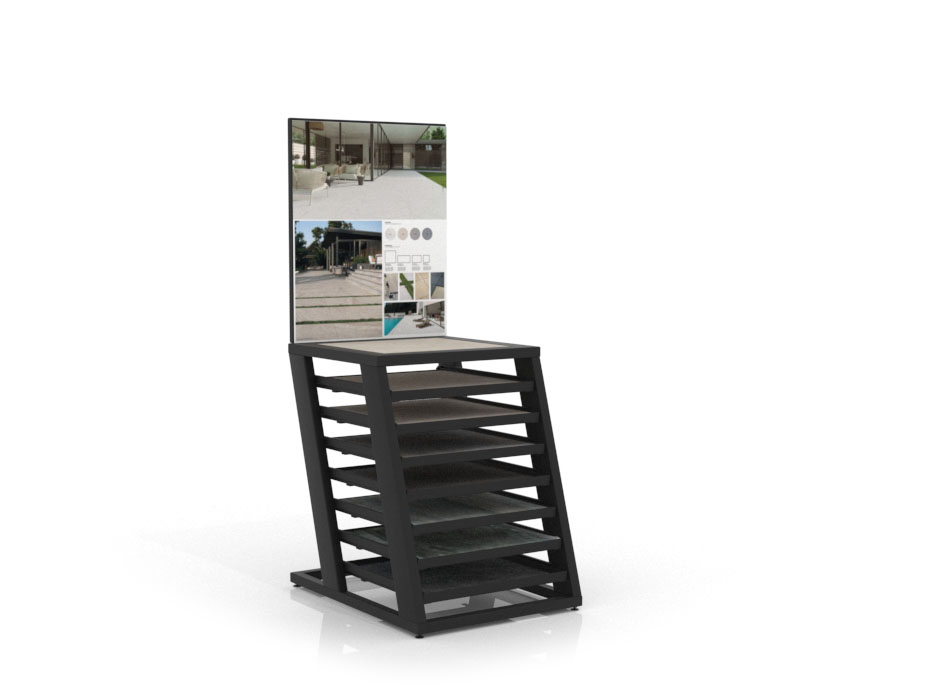 Expositor de azulejos para exterior Box Outdoor negro panel cerrado
