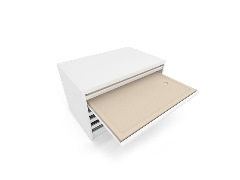 Cajonera para exponer platos de ducha Box blanco abierto 2
