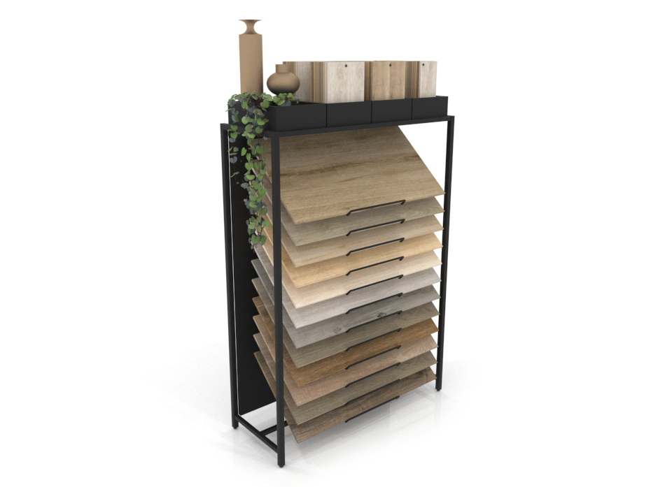 Expositor para parqué y laminados Cascade negro aerea