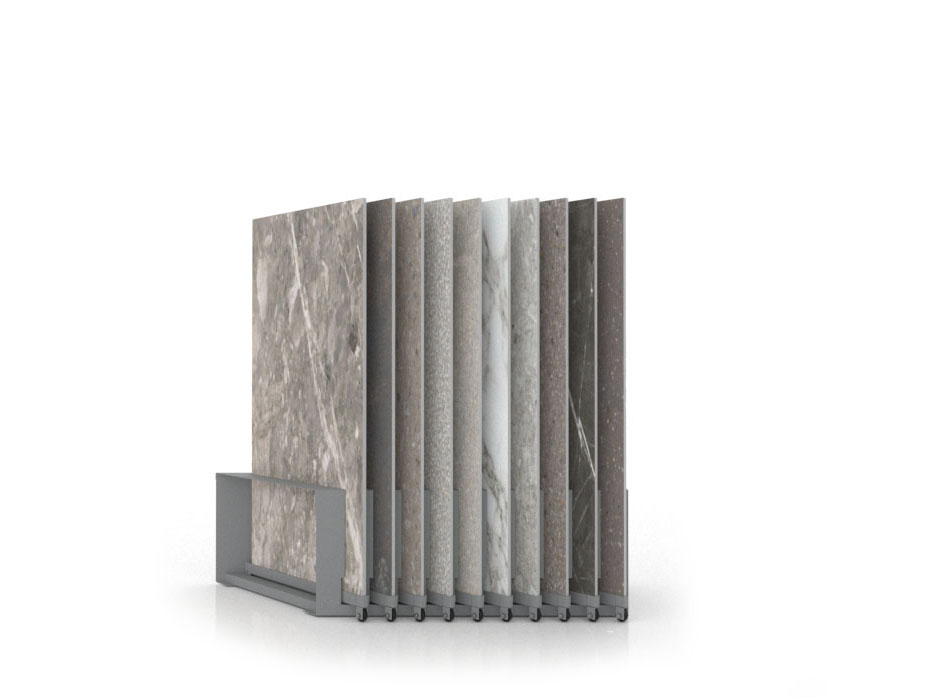 Expositor de azulejos Chicago V45 10P dx 120x60 plata cerrado
