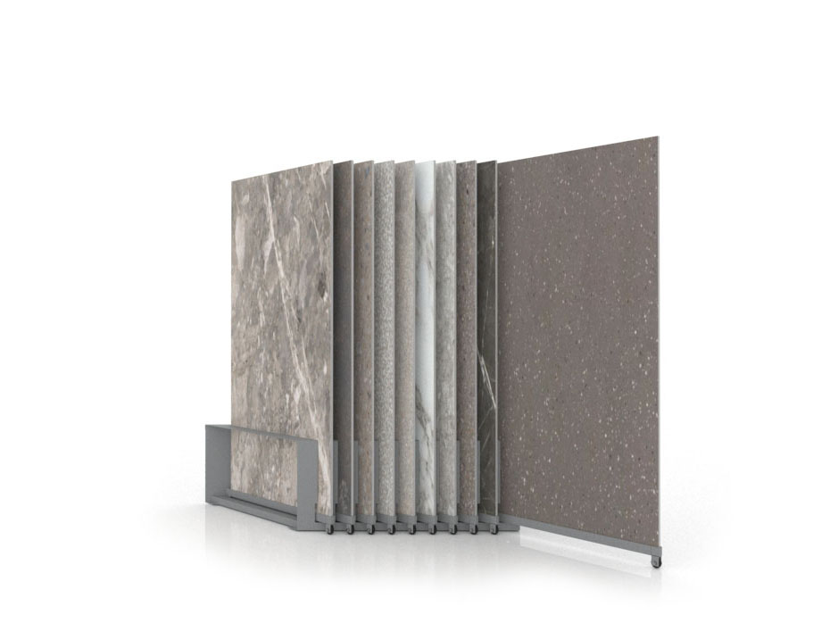 Expositor de azulejos Chicago V45 10P dx 150x75 plata abierto