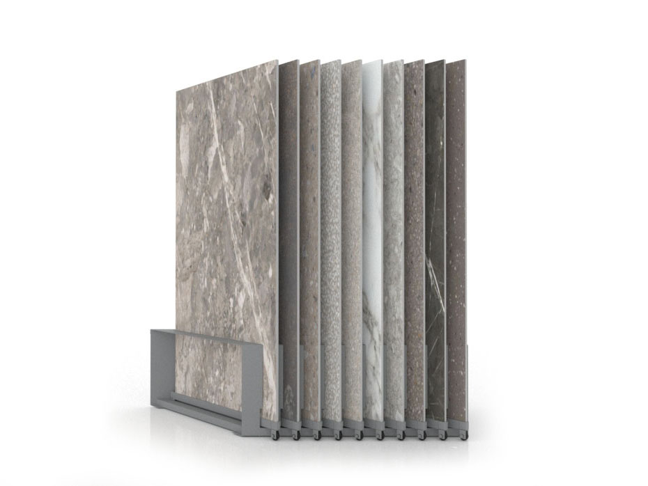 Expositor de azulejos Chicago V45 10P dx 150x75 plata cerrado
