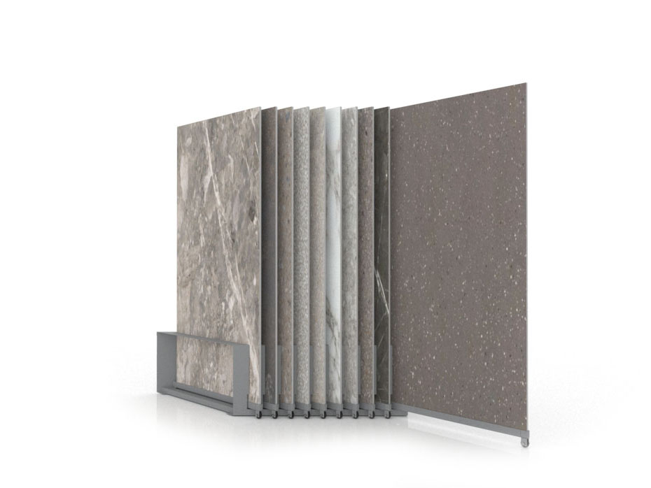 Expositor de azulejos Chicago V45 10P dx 160x80 plata abierto