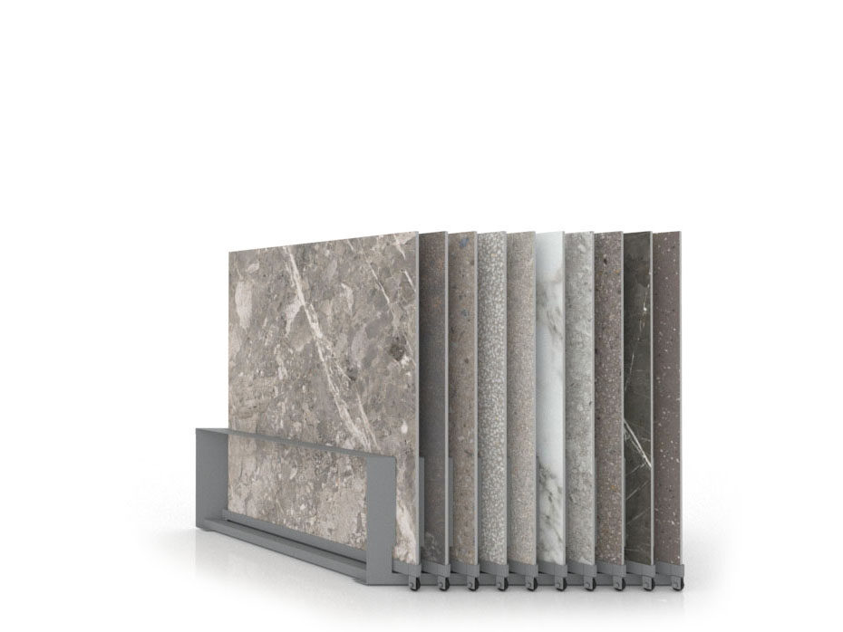 Expositor de azulejos Chicago V45 10P dx 100x100 plata cerrado