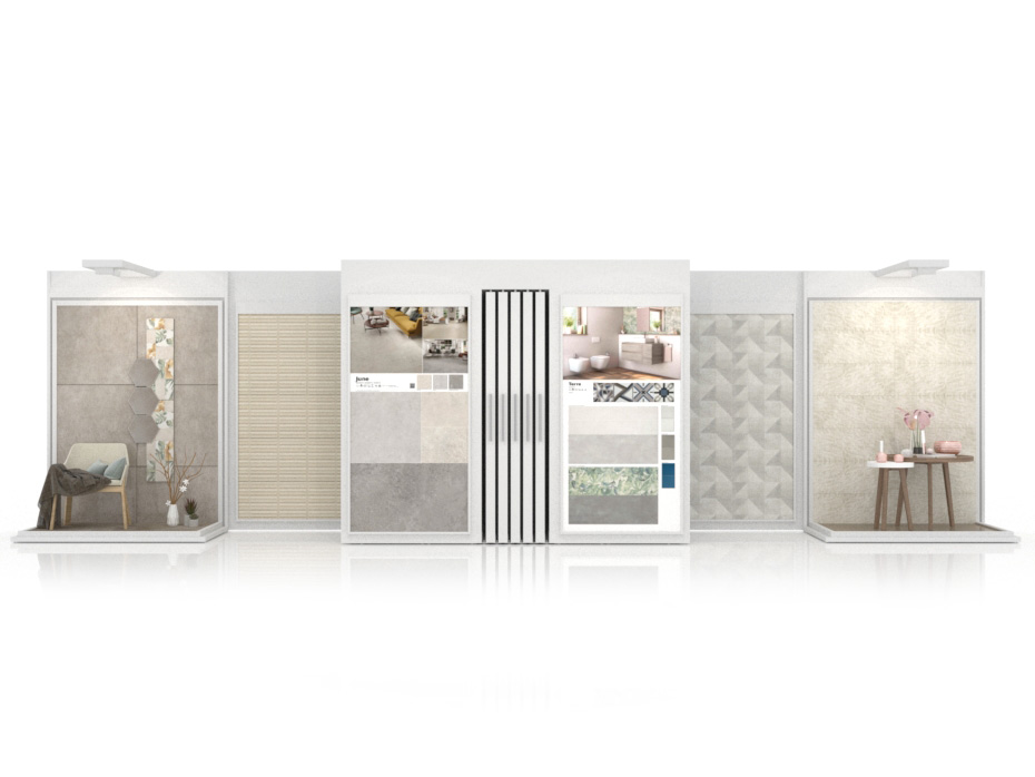 Ambientes y expositores de azulejos Composición 102 blanco luz frontal