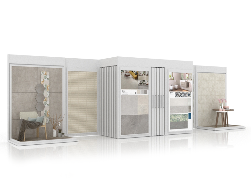 Ambientes y expositores de azulejos Composición 102 blanco lateral