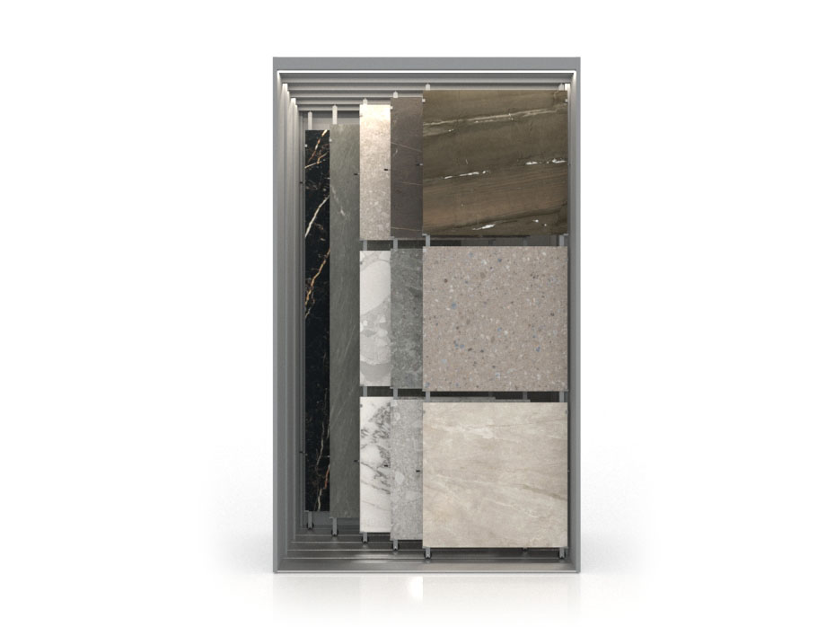 Expositor de azulejos multiformato Composition 117 5 luz plata frontal
