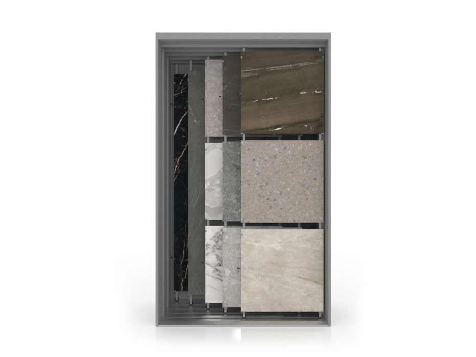 Expositor de azulejos multiformato Composition 117 5 plata frontal