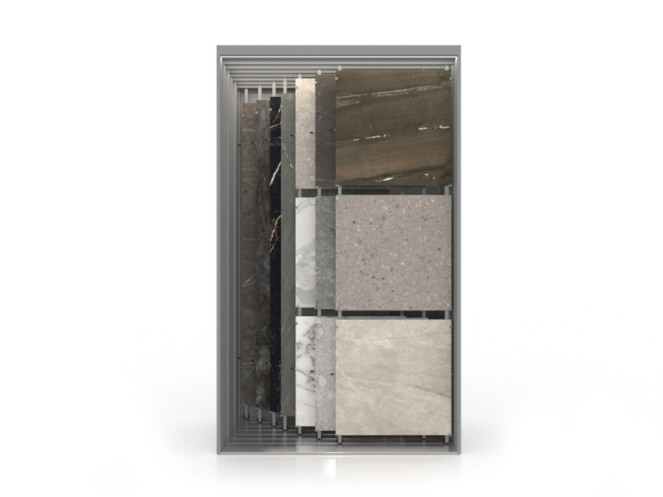 Expositor de azulejos multiformato Composition 117 7 luz plata frontal