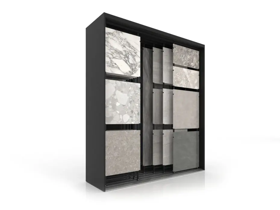 Expositor para azulejos Composition 118 negro lateral abierto