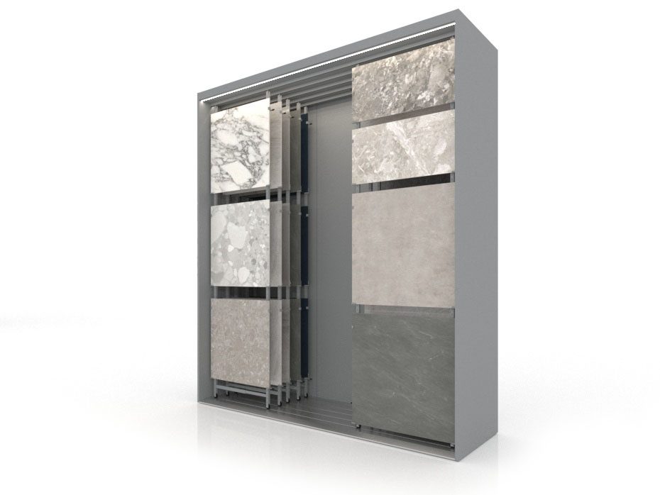 Expositor para azulejos Composition 118 plata luz lateral derecha