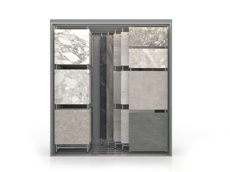 Expositor para azulejos Composition 118 plata luz frontal