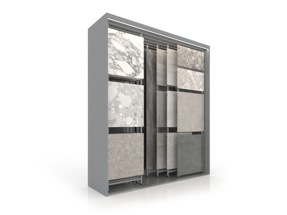 Expositor para azulejos Composition 118 plata luz lateral izquierda