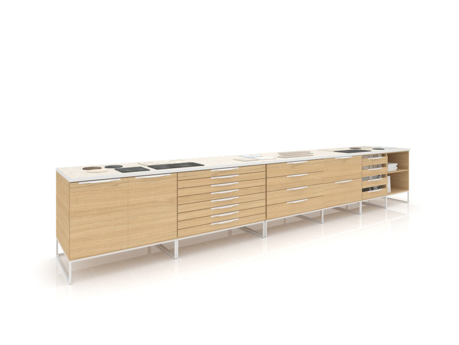 Mueble para exponer azulejos banco de trabajo UP! blanco lateral