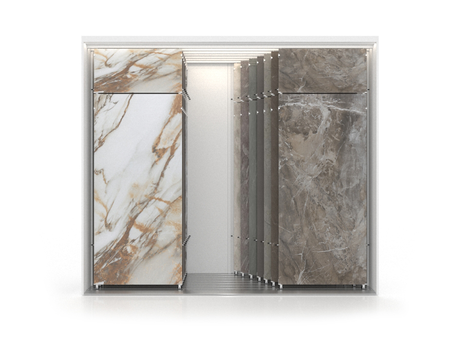 Expositor de azulejos multiformato Composición 149 7 luz blanco sx