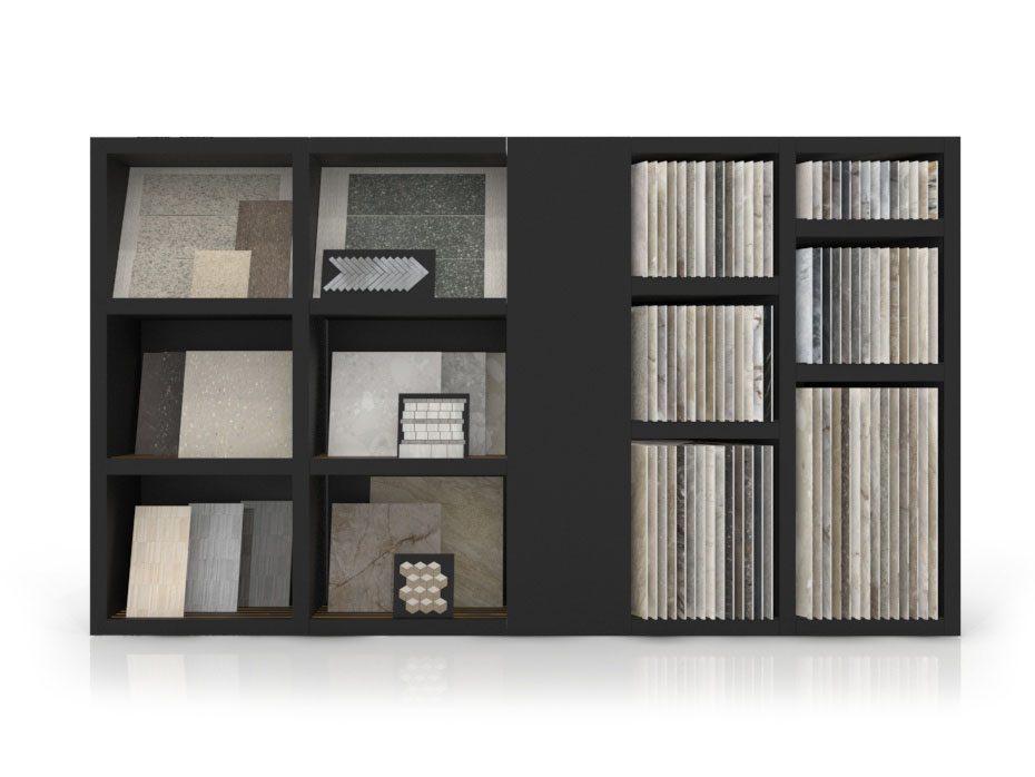 Muebles expositores de azulejos Composición 153 frontal negro
