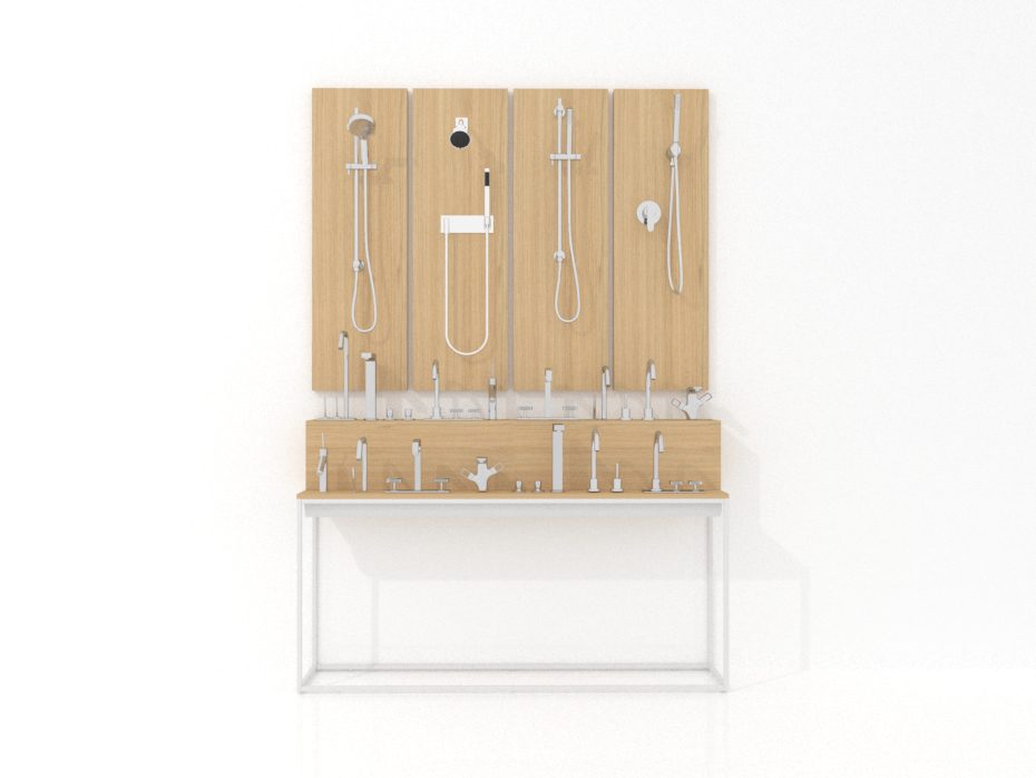 Expositor para grifería Composición 161 madera vicenza blanco frontal