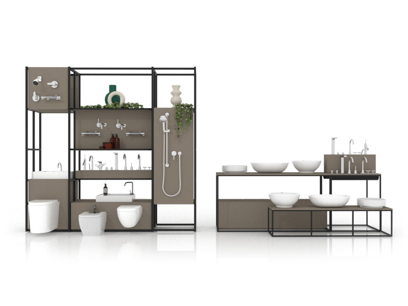 Expositor para baño Composición 181 one face madera gris cubanita negro frontal