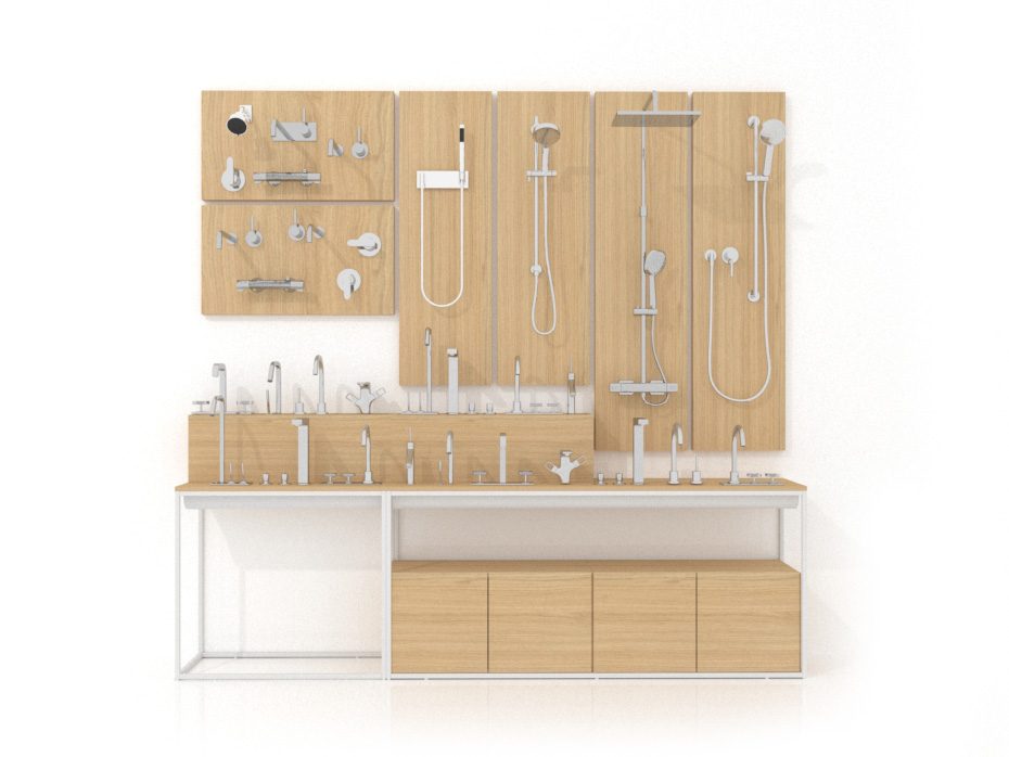Expositores para grifería de baño Composición 182 madera vicenza blanco frontal