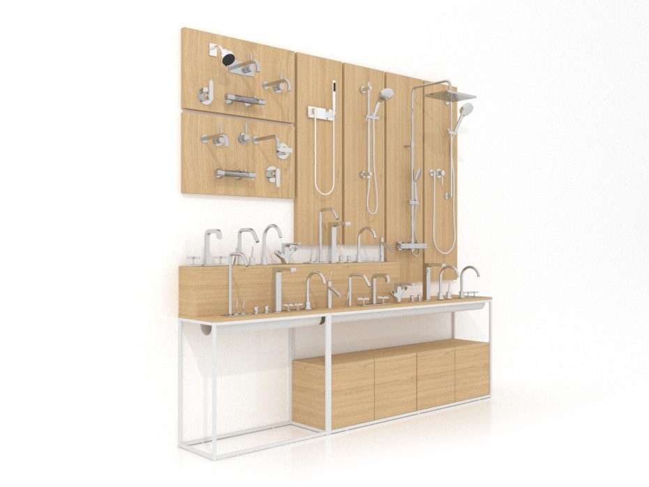 Expositores para grifería de baño Composición 182 madera vicenza blanco lateral