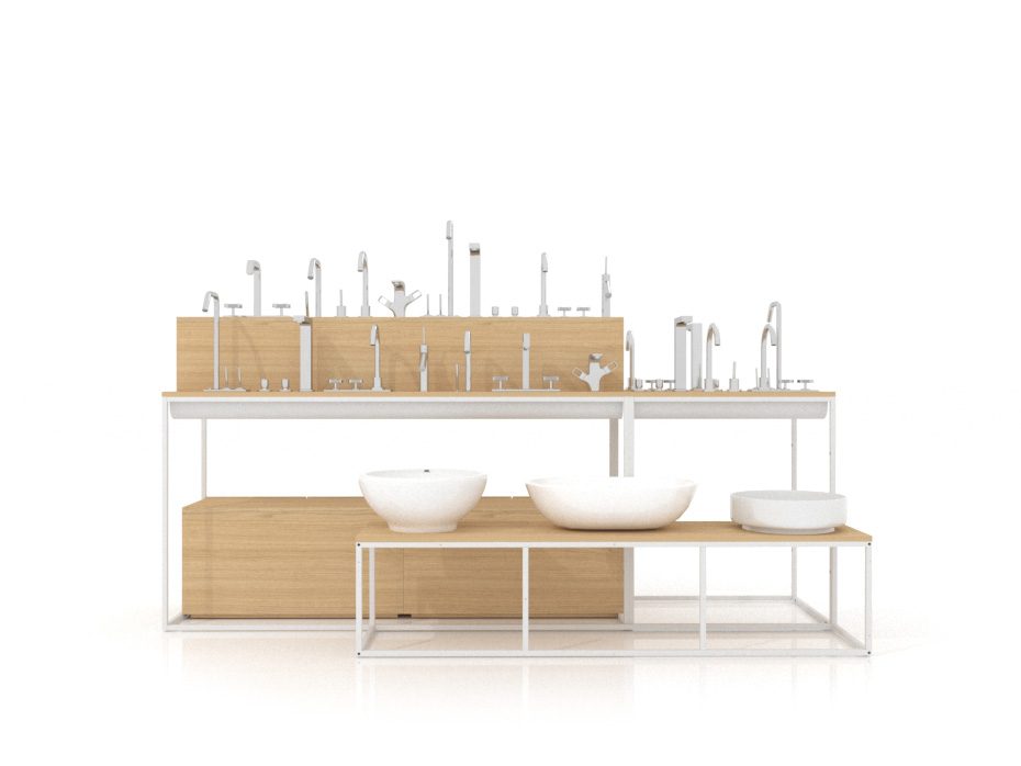 Expositores para lavabos y grifería Composición 183 madera vicenza blanco frontal