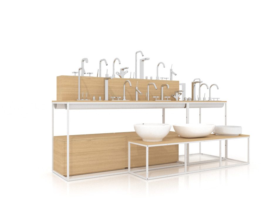 Expositores para lavabos y grifería Composición 183 madera vicenza blanco lateral