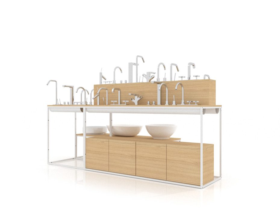 Expositores para lavabos y grifería Composición 183 madera vicenza blanco trasera