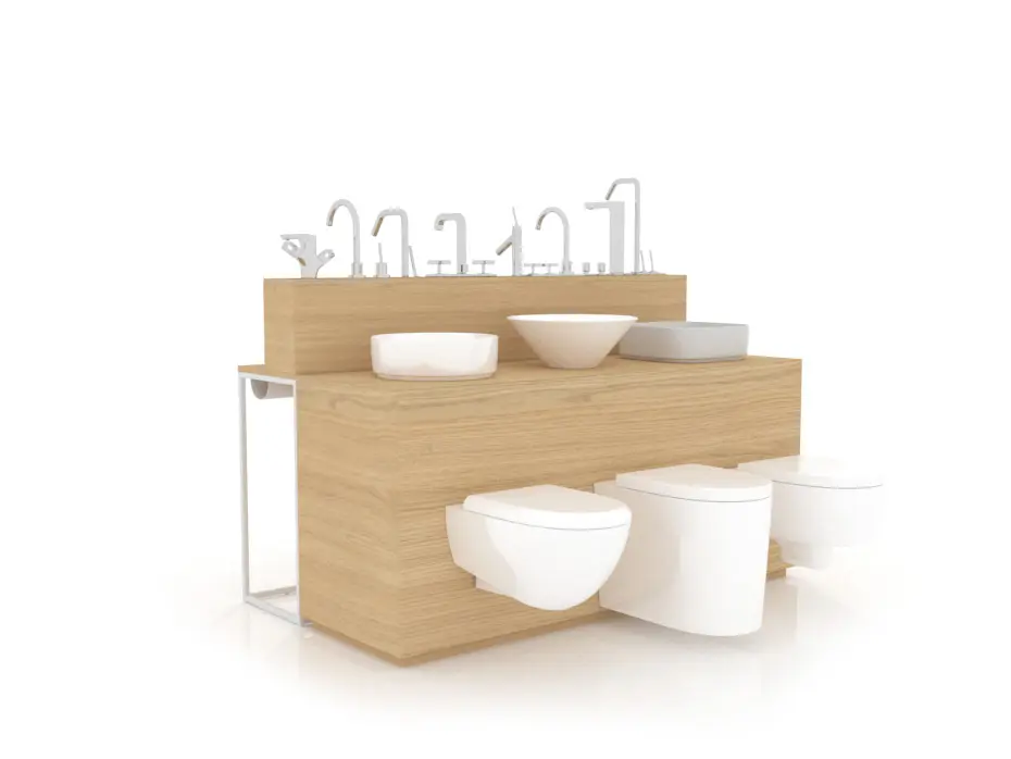 Expositor para sanitarios Composición 184 madera vicenza blanco lateral