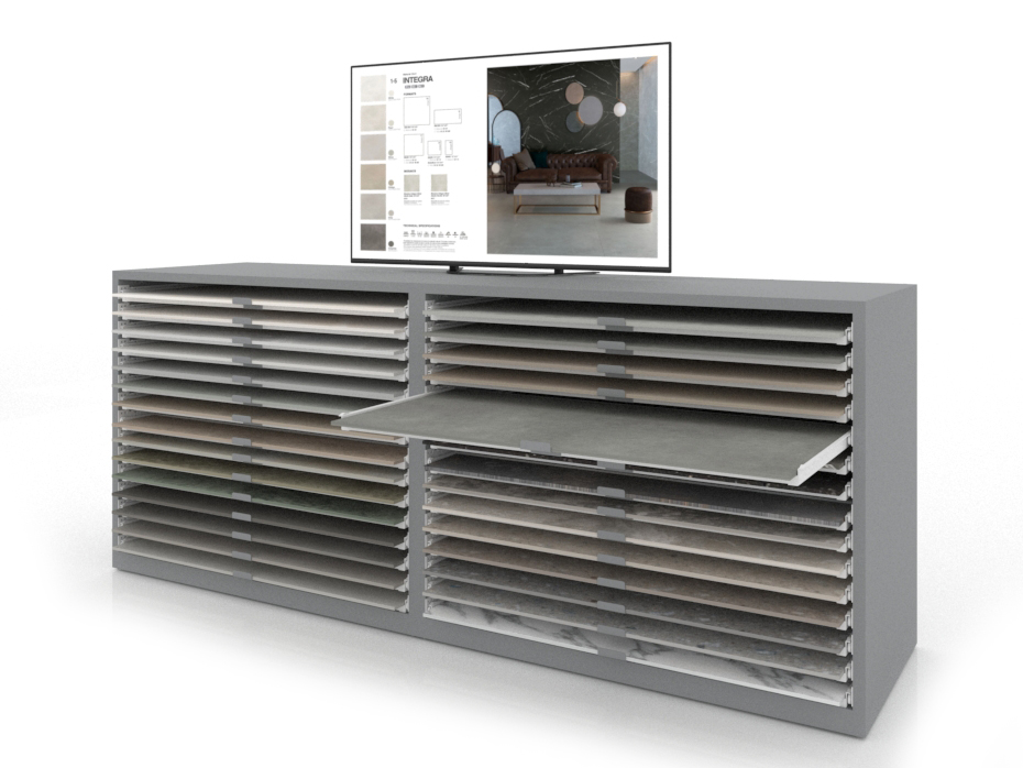 Cajonera digital para exponer azulejos Composición 192 plata derecha