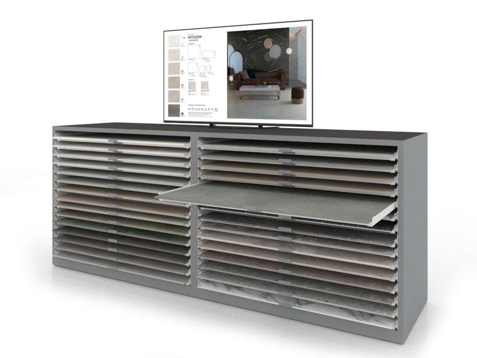 Cajonera digital para exponer azulejos Composición 192 plata bolon derecha