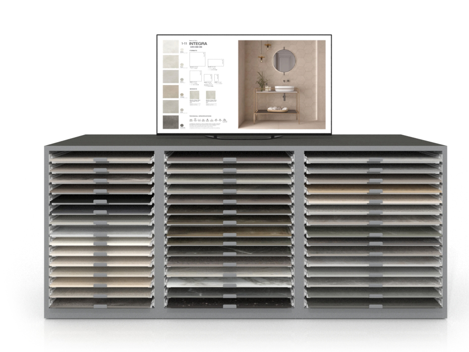 Cajonera digital para exponer azulejos Composición 193 plata bolon cerrado