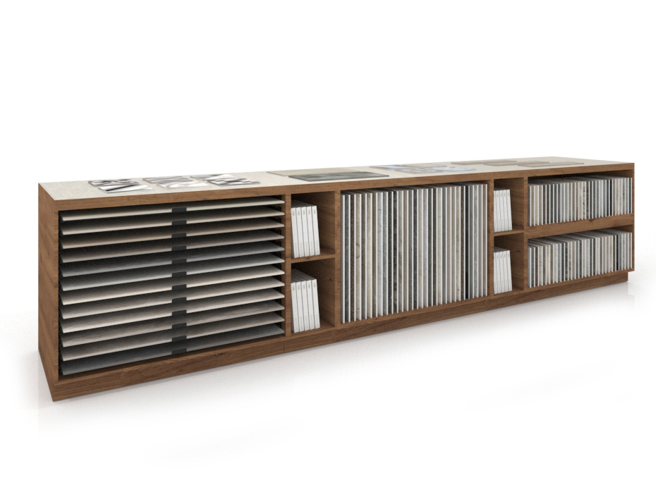 Composición 208 mesa técnica para azulejos lateral madera old oak
