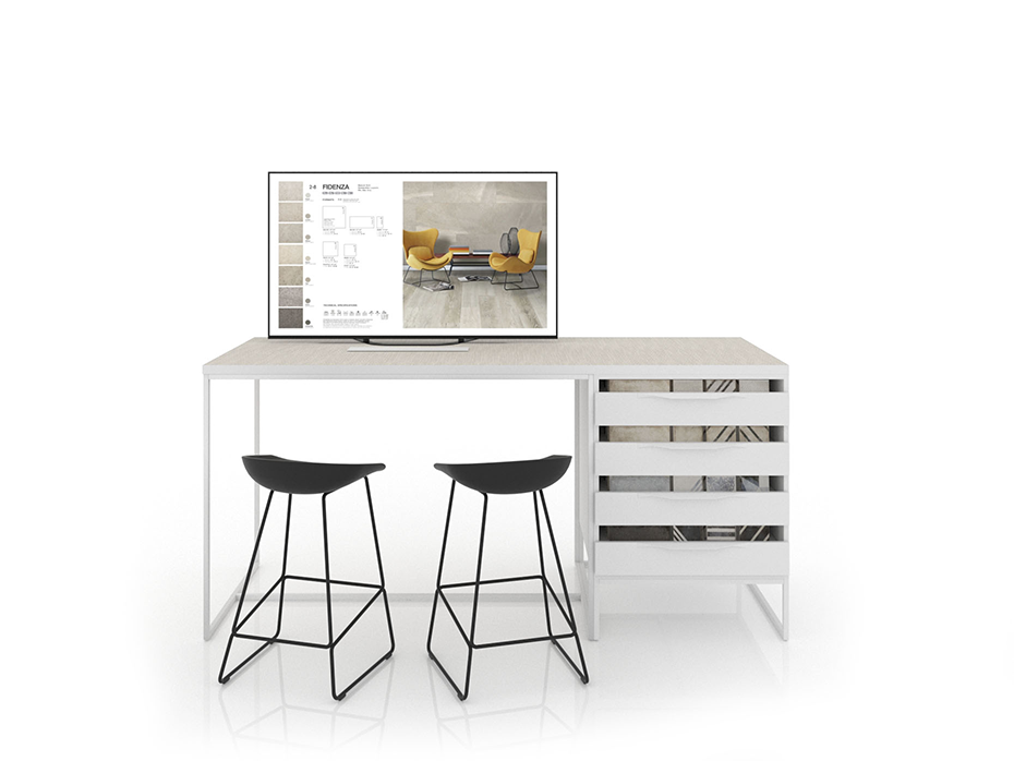 Expositor digitalizado para azulejos Composición 211 blanco frontal