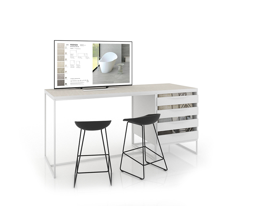 Expositor digitalizado para azulejos Composición 211 blanco lateral