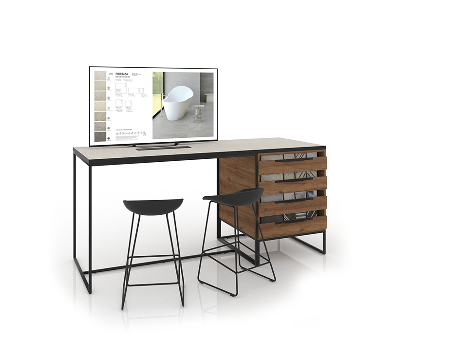 Expositor digitalizado para azulejos Composición 211 madera old oak lateral