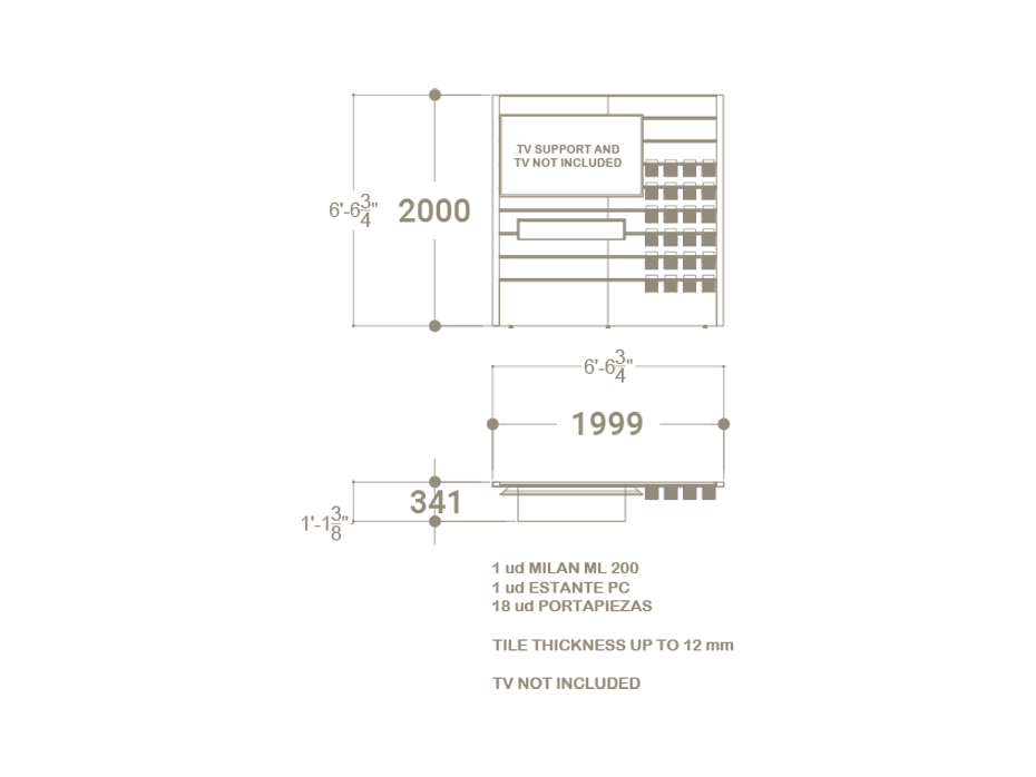 Pared técnica digitalizada para exponer muestras Composición 212 plano