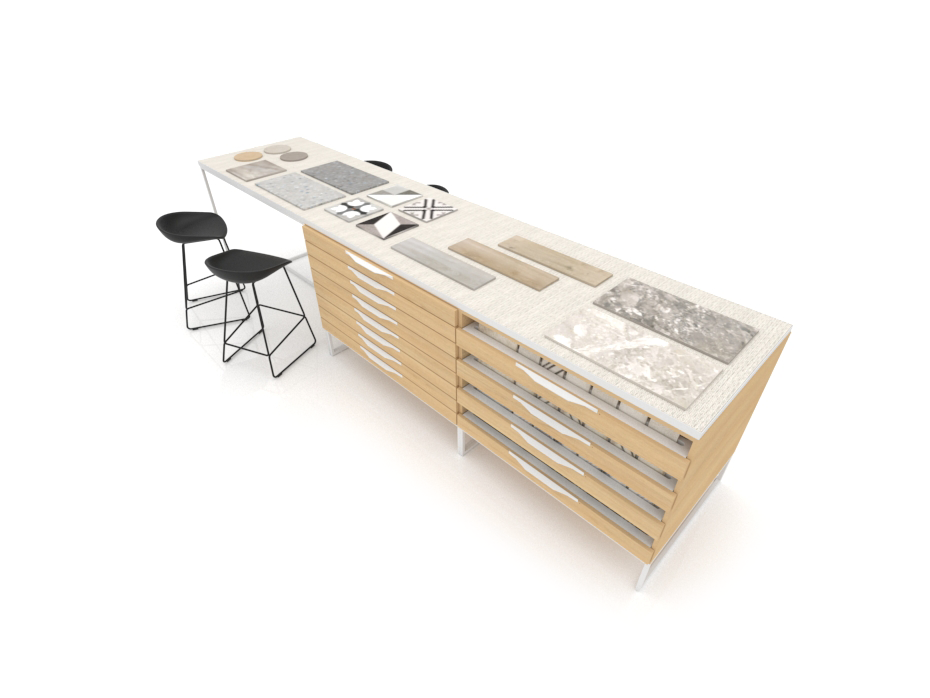 Expositor para tiendas de azulejos Composición 213 madera vicenza blanco aerea