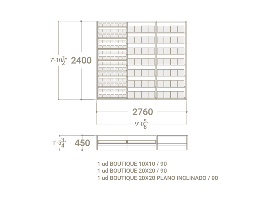 Expositor azulejos para tiendas Composición 224 madera plano