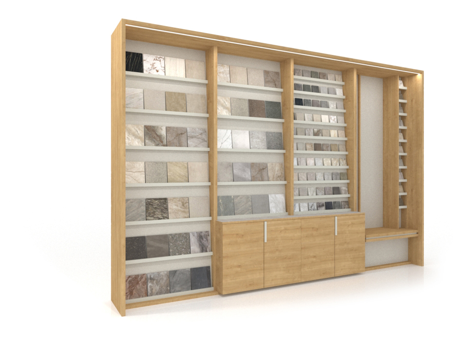 Expositor de azulejos con banco composición 229 madera lateral