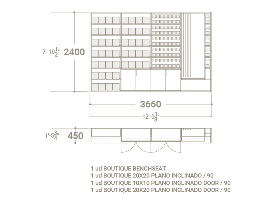 Expositor de azulejos con banco composición 229 plano