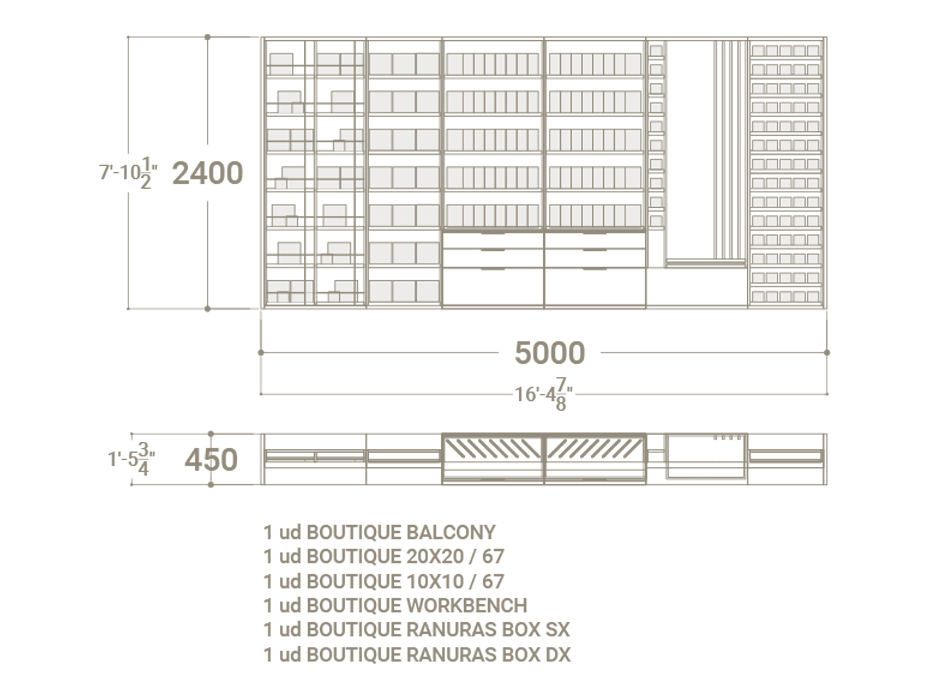 Mueble para tienda de cerámica Composición 231 plano