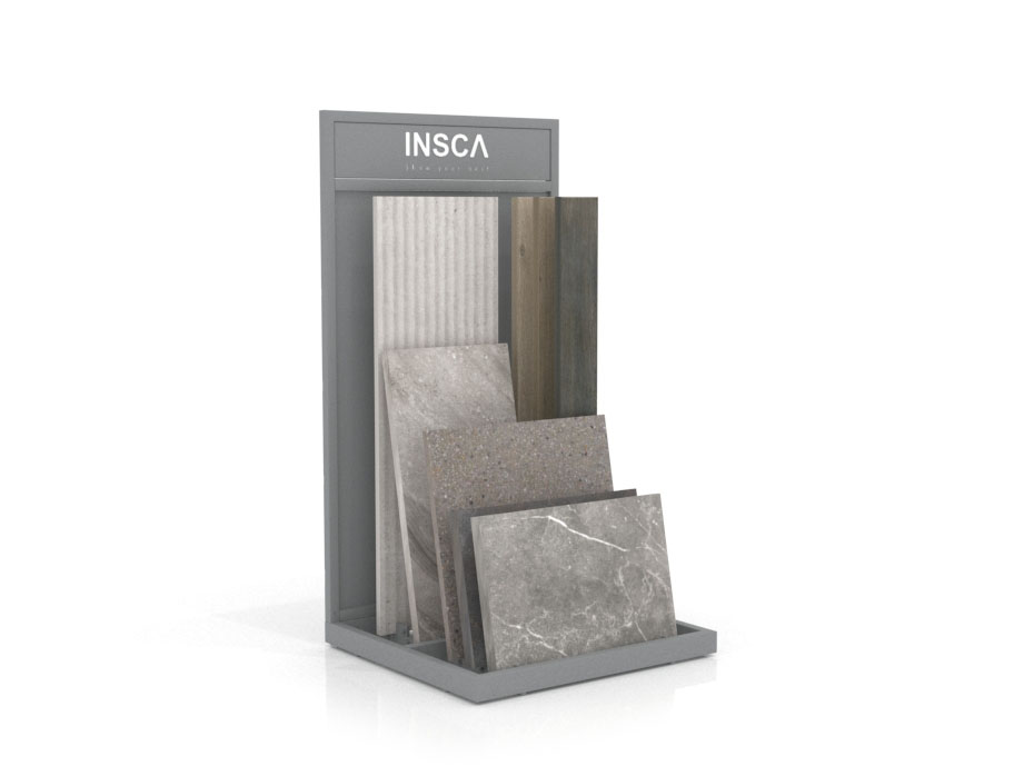 Expositor de azulejos para exterior Cuna Outdoor Multiformato plata lateral
