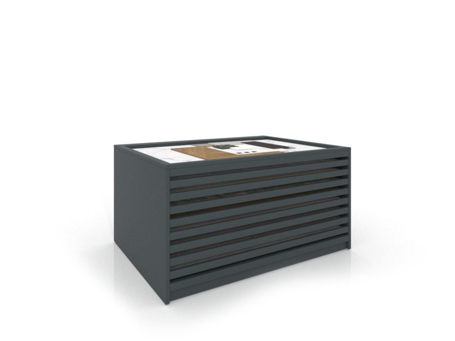 Expositor cerámico tipo cajonera Danubio panel antracita frontal