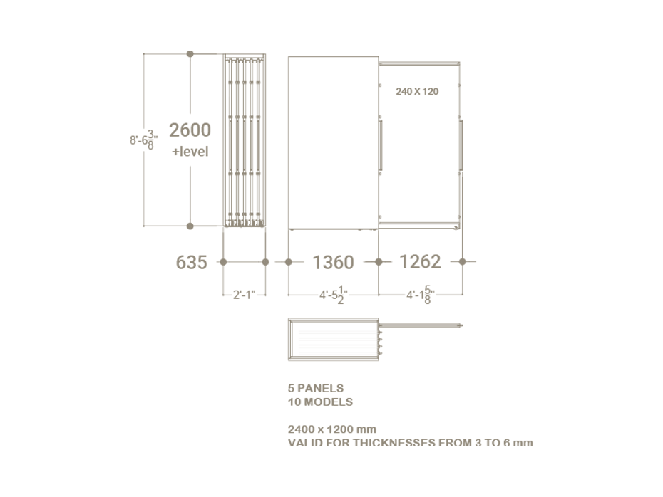 Expositor corredero para azulejos de gran formato Denver 2400/10 Plano