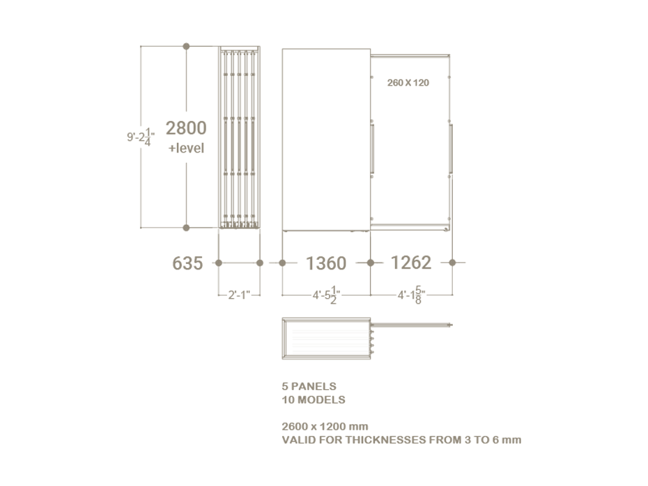Expositor corredero para azulejos de gran formato Denver 2600/10 Plano
