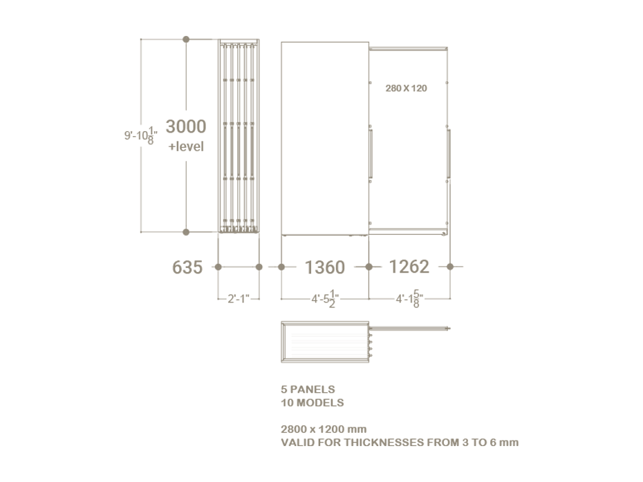 Expositor corredero para azulejos de gran formato Denver 2800/10 Plano