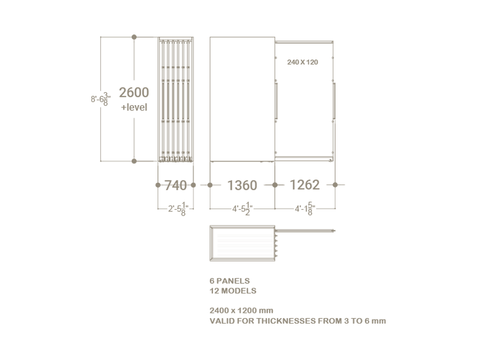 Expositor corredero para azulejos de gran formato Denver 2400/12 Plano