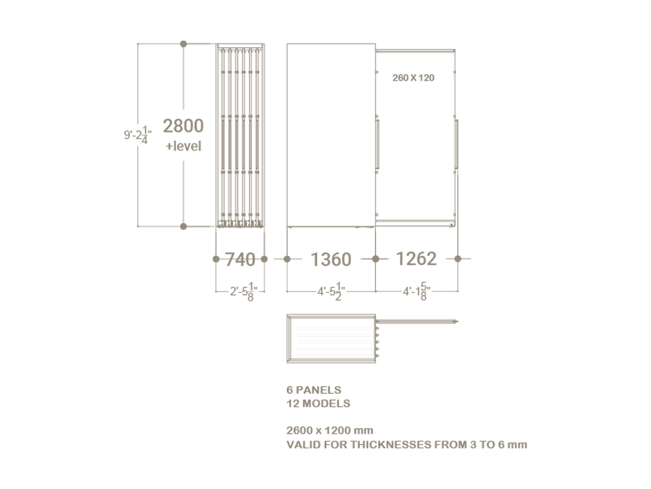 Expositor corredero para azulejos de gran formato Denver 2600/12 Plano